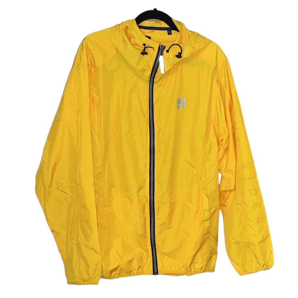 Men’s Sperry Top Sider Yellow Navy Blue Rain Jacket W Hood XXL